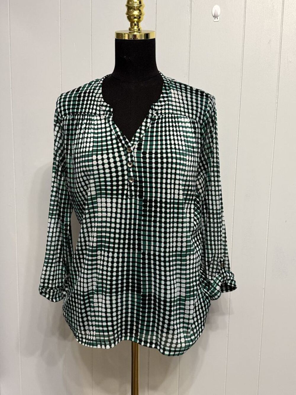 The Limited Green White Check Button Front Blouse L